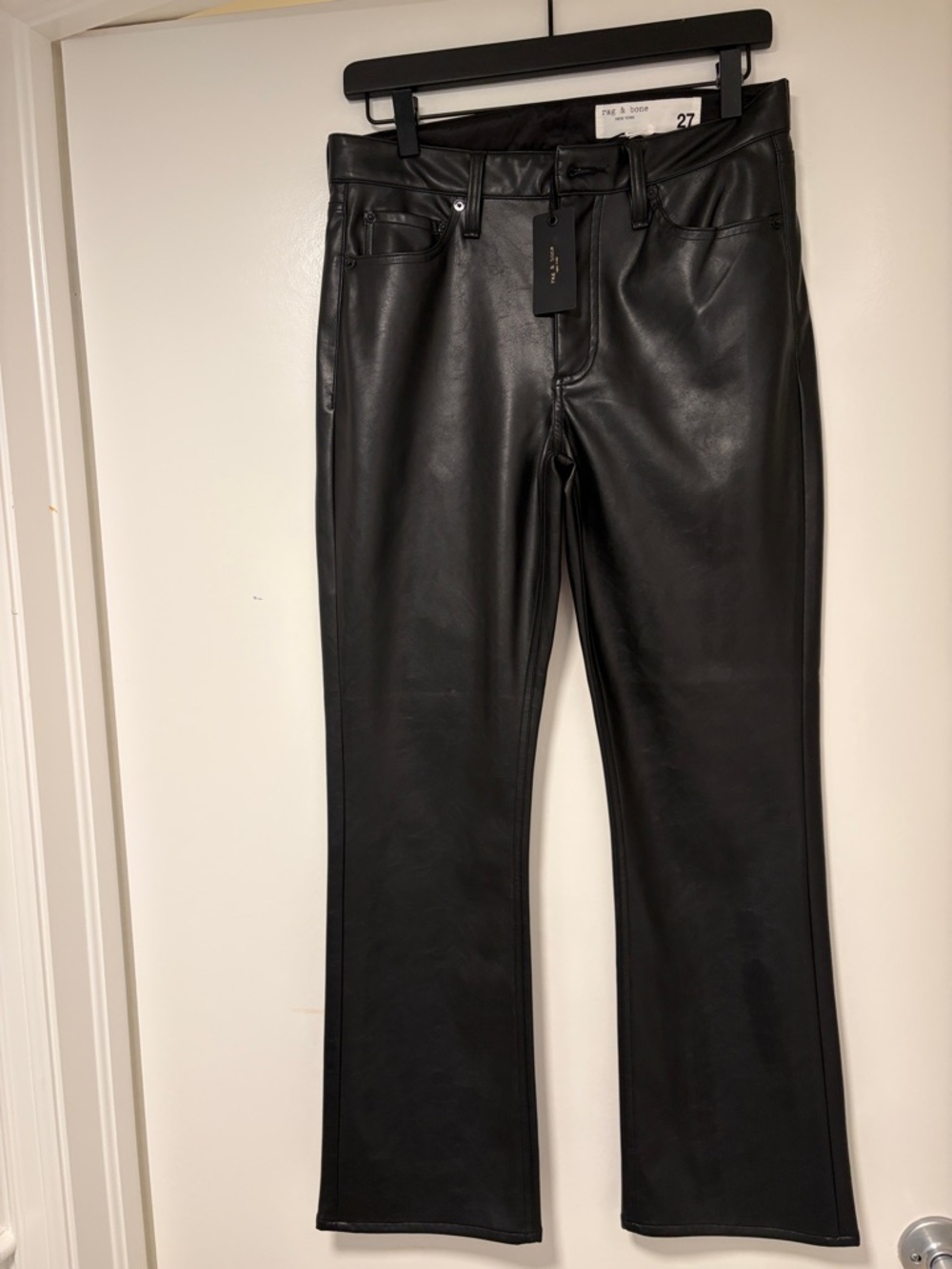 rag & bone Black Faux Leather Cropped Ankle Jeans